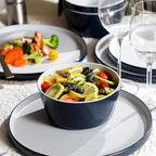 Melamine Dinnerware Sets,Plate and Bowl Set for 4,12 Pcs Dish Set with Lipped Edges,Lightweight and Reusable Dishware Sets for Camping,Dishwasher Safe,Good for Housewarming(Navy Blue,Gray)