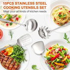 304 Stainless Steel Cooking Utensils Set, 16PCS Stainless Steel Kitchen Utensils Set, Metal Kitchen Utensils Set Include Meat Fork, Tongs, Turner, Soup Ladle, Dishwasher Safe