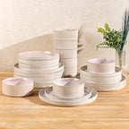 TheTerra Ceramic Dinnerware Sets for 8, 24 Pieces Porcelain Lightweight Plates and Bowls Sets, Scratch Resistant Dish Set, Oven & Microwave & Dishwasher Safe, Primrose Pink