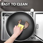 Wok, 13 Inch Hybrid Woks & Stir-fry Pans Nonstick, Non Toxic Stainless Steel Wok Pan with Lid, Dishwasher Induction Oven Broiler Safe, PFOA Free Cookware Non Stick