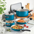 Farberware 20361 Dishwasher Safe Nonstick Cookware Set / Pots and Pans Set - 15 Piece, Blue