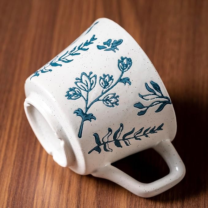 Ceramic Mug 11 oz Unique Luxurious Cup, Mug for Coffee Milk Latte Cappuccino Tea, Office Home Dishwasher Microwave Freezer Safe Stoneware Handmade Minimalist Cup Blue