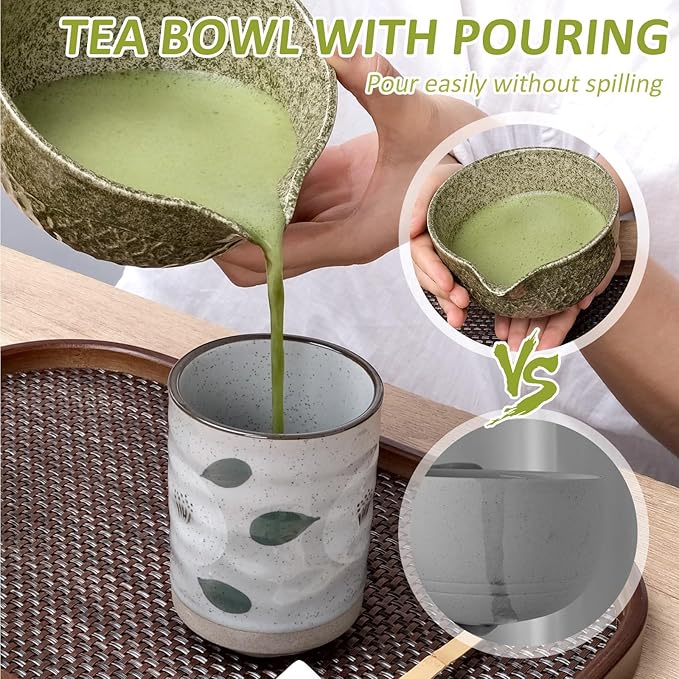Joyscale Matcha Whisk Set, Matcha Set Whisk And Bowl, 8 Pcs Matcha Kit Set(Texture Design), 16 OZ, Japanese Matcha Tea Set, Matcha Making Kit Gifts for Tea Lovers(Mottled Green)