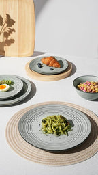 Famiware Plates and Bowls Sets 24-Piece Stoneware Dinnerware Sets, Dishes Set for 8, Hand-made Reactive Glaze Dish Set, Twilight Series, Ashy Blue