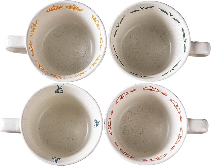 Ceramic Mugs 11 oz Unique Luxurious Cups Set of 4, Mug for Coffee Milk Latte Cappuccino Tea, Office Home Kitchen Use, Dishwasher Birthday Gift Microwave Freezer Safe Stoneware Mixed