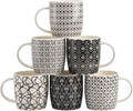 Okllen 6 Pack 11.5 Oz Coffee Mugs Geometric Textured, Ceramic Coffee Mugs Stylish Tea Cup Mugs Set Gift for Latte, Cappuccino, Milk, Water, Cocoa, Cereal, Black and White