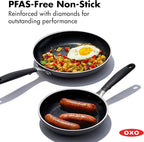 OXO Non-Stick Every Day Frying Pan Set, BPA-Free Comfort Grip Silicone Handles, Dishwasher & Oven Safe, PFAS-Free Ceramic Skillets, Black, 8” & 10”