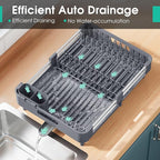 TOOLF Dish Drying Rack, Expandable Dish Rack for Kitchen Counter, Anti-Rust Dish Drainer, Sink Organization and Storage Essentials with Cutlery & Cup Holder, Gray