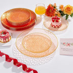 Rubtlamp 350 Pcs Plastic Dinnerware Set (50 Guests), Orange And Gold Plastic Plates, Hammered Party Plates Set Include Dinner Plates, Dessert Plates, Cups&Cutlery Set And Napkins for Wedding And Party