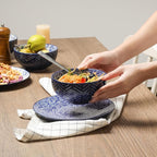 Selamica Ceramic Cereal Bowls Set 25 OZ, Embossed Soup Bowls, Dessert Bowls 5.9 Inch Ceramic Kitchen Bowls for Ramen Oatmeal Fruits, Microwave Dishwasher Safe, Set of 4, Blue