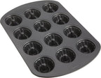 Wilton Gold Non-Stick 12-Cavity Mini Fluted Cake Pan, Cold-Rolled Steel Bakeware, Made Without PFAS, Packaging May Vary