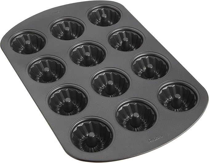 Wilton Gold Non-Stick 12-Cavity Mini Fluted Cake Pan, Cold-Rolled Steel Bakeware, Made Without PFAS, Packaging May Vary
