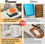 Miamolo Soap Dish Soap Holder Shower, Ceramic Soap Dishes for Bar Soap Sponge, Shower Soap Dish Soap Saver Tray for Bathroom Kitchen Sink, Easy to Clean, White