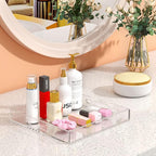NIUBEE Acrylic Serving Tray 10x10 Inches -Spill Proof- Clear Decorative Tray Organiser for Ottoman Coffee Table Countertop with Handles