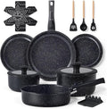 Ammeloo 21 Pcs Pots and Pans Set Non Stick, Ceramic Kitchen Cookware Set with Detachable Handle, Non Toxic Cooking Set for Kitchen, RV, Camping and Fridge, Induction Ready, Dishwasher/Oven Safe, Black