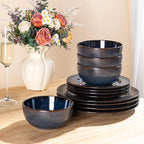 GBHOME Ceramic Dinnerware Sets,12 pcs Embossed Elegant Stoneware Plates and Bowls Sets, Housewarming Wedding Gift | Dishwasher & Microwave Safe | Dishes Set Service for 6