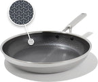 OXO Hybrid 12” Nonstick Stainless Steel Frying Pan, PFAS-Free Ceramic Skillet, Fusion Boost Tech for Powerful Searing, Induction & All Cooktop Compatible, Dishwasher Safe, Mirror Polished Tri-Ply