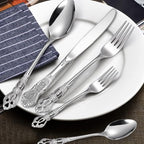 Gorgeous Retro Royal Silverware Set For 8,OIULO 18/0 Stainless Steel 40-Piece Flatware Set Service for 8,Vintage Fine Dining Utensils Fork Spoon Knife,Antique Baroque Cutlery,Mirror,Dishwasher Safe