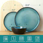 Pokini 24 Piece Stoneware Dinnerware Set for 8, Reactive Glaze Plates and Bowls Sets | Designed for Holiday Dinners, Thanksgiving, Party Hosting | Durable Irregular Coastal Design, Green Black