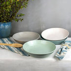 Sango Siterra Artist's Blend Stoneware Pasta Bowls (Set of 4) Multi Assorted Colors– Featuring Soft Gray, Blue, Green, and Ivory, for Everyday Dining & Entertainment, Microwave & Dishwasher Safe