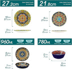 vancasso 24 Pieces Plates and Bowls Set, Bohemian Style Dinnerware Sets Service for 6, Porcelain Boho Dishes Set for Kitchen, Housewaring Gift, Dishwasher and Microwave Safe, Series KRVI