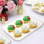 R-kay 3 Pack Plastic Serving Trays for Party - White and Gold Tray 8 by 11 in Heavy Duty Dessert Food Rectangular Premium Platters