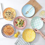 KitchenTour Pasta Bowls 26 Ounce, Porcelain Salad Bowls Serving Bowls Set of 6, 8 inch Ceramic Soup Bowls Dinner Bowls, Dishwasher and Microwave Safe, Assorted Colors