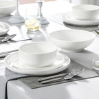 MALACASA Plates and Bowls Sets, 24 Pieces Modern Porcelain Dinnerware Set for 6 Ceramic Dishware Dishes White Kitchen Dinner Dining Ware Set Microwave and Dishwasher Safe, Series LUNA