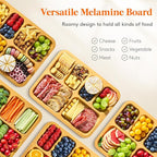 Lifewit 6 Compartment Melamine Charcuterie Board, 11 x 14 Inch Portable Cheese Board with Plastic Lockable Clear Lid, Serving Platter with Cover for Snacks, Fruit, Appetizers