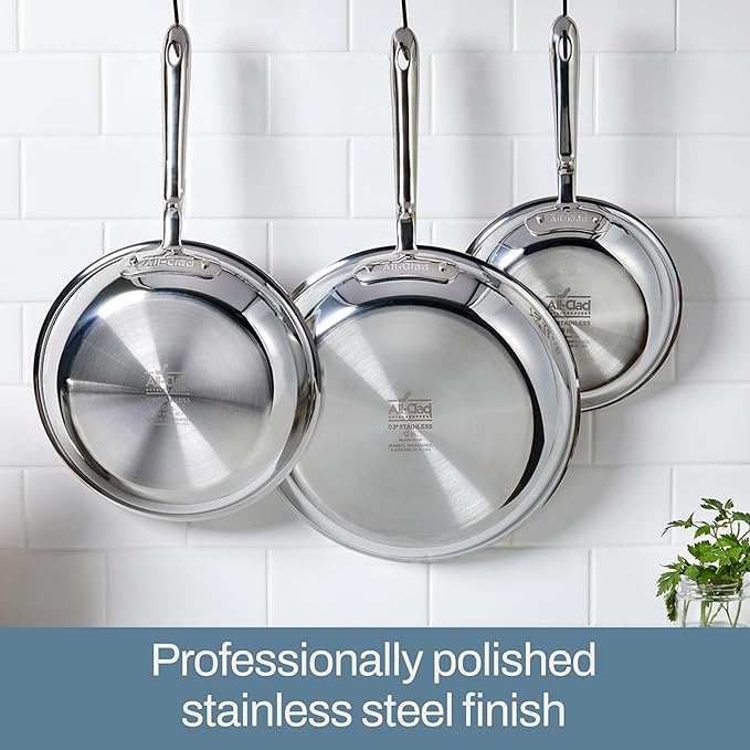 All-Clad D3® Stainless Steel 7 Piece Cookware Set- Made in USA- Includes Frying Pans, Saucepan, Sautépan, Stockpot - Professional Grade -Oven Safe & Induction Compatible