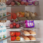theaoo Egg Holder for Fridge, Automatic Rolling Egg Container for Refrigerator, Clear Plastic Egg Dispenser, Stackable Eggs Organizer with Quick Removable inner Tray For Organizers and Storage, 2 Pack