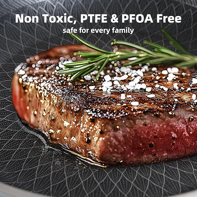 Non Stick Frying Pan without Lid, 8+10+12 Inch, Hybrid Frying Pans Set Nonstick, Skillets Stainless Steel Upgrade, Dishwasher & Oven-Safe, Induction Compatible, PFOA Free Cookware.