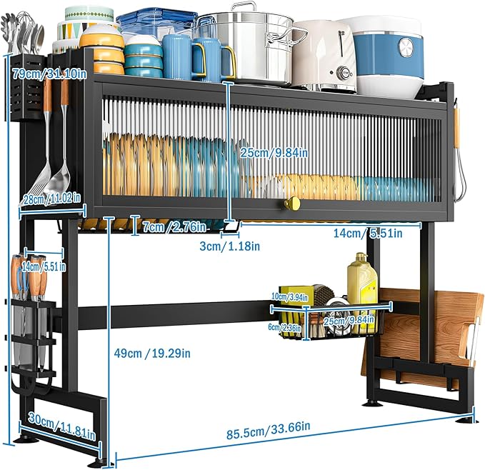 SNSLXH 2-Tier Over The Sink Dish Drying Rack, 33.66"×31.1"×11.81", Large Sink Rack for Kitchen, Saving Kitchen Space, Cover Design Holds Dishes, Bowls, and Cutlery, Kitchen Sink Shelf