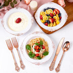 100PCS Rose Gold Plastic Bowls - 12 oz Disposable Salad Bowls - Heavy Duty Disposable Soup Bowl - Fancy Plastic Ice Cream Bowl for Weddings Parties Catering Picnics Mother‘s Day