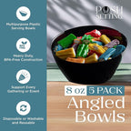 Posh Setting Black Plastic Serving Bowls Disposable - Angled Bowls - Angled Candy Bowl - Plastic Snacks & Chip Bowls for Parties - Black, Gold & Clear, White Serving Dishes, 8 OZ, 5 Pack