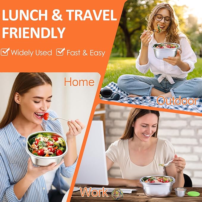 KTKUDY Stainless Steel Salad Bowl with Lid & Dressing Cup - 50 oz Leakproof Salad Container for Meal Prep & Lunch To Go, Dishwasher Safe