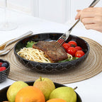 Sureasy 9.7" Pasta Bowls Set of 4-42 oz Large Salad Bowls for Kitchen, Embossed Ceramic Serving Bowls for Fruits, Soup, Pasta and Salad, Microwave & Dishwasher Safe, Black
