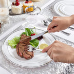 WDF Partyware 175PCS Sliver Plastic Plates - Silver Plates Disposable - White Plate with Silver Trim 25Guests Plastic Dinnerware Sets with Rolled Napkins for Wedding Baby Shower Spring Birthday