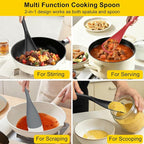 Beijiyi 3 Pack Silicone Cooking Spoons, 12.6 In Multifunction Spatula Spoon for Nonstick Cookware, BPA-Free Kitchen Utensils, Great for Cooking, Serving, Mixing, Multicolor (Black/Grey/Red)
