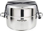 Magma 10 Piece Gourmet Nesting Stainless Steel Cookware Set with Ceramica Non-Stick, Induction Compatible, Oven Safe to 500°F - Suitable for All Stovetops, Removable Handles, Silver