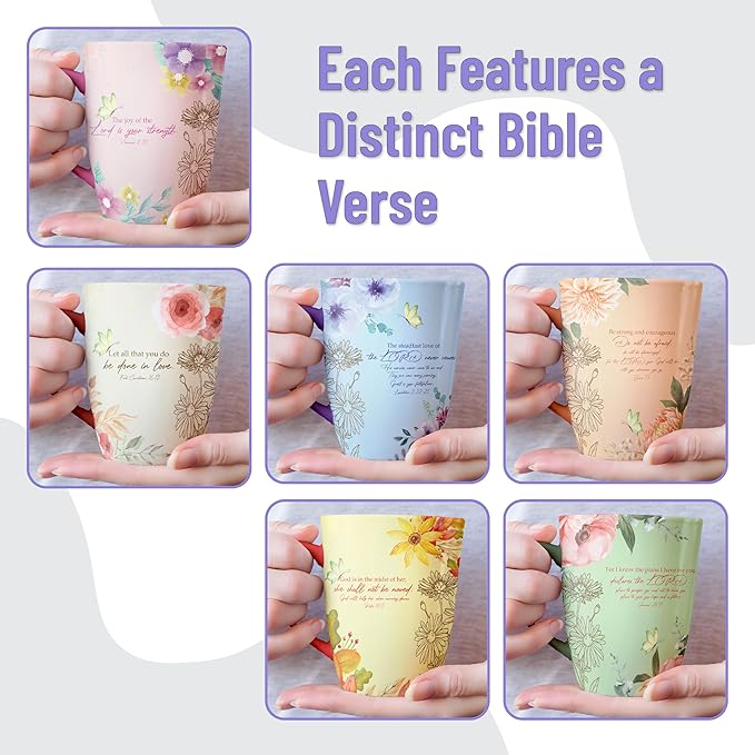 BTaT- Christian Coffee Cups, Set of 6, 12oz, Bible Verse Mugs, Christian Mugs, Scripture Coffee Cups