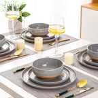 AmorArc Ceramic Dinnerware Sets for 4, 12 Pieces Handpainted Plates and Bowls Set with Rustic Terracotta Underside, Scratch Resistant Stoneware Dishes Set, Dishwasher & Microwave Safe, Gray