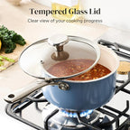 Redchef Sauce Pan Cookware Set, 8" Non-Stick Ceramic Frying Pan & 2.5QT Saucepans with Tempered Glass Lid, Stay-Cool Handle, Non Toxic PTFE & PFOA Free, Oven Safe & Stovetop Suitable, Blue