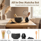 Matcha Kit Whisk Set (7 Pcs) - Complete Matcha Set, Matcha Bowl with with Bowl, Whisk and Holder, Bamboo Spoon/Scoop, Scoop Rester and Sifter incl. Booklet