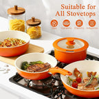 GiPP 5PCS Pots and Pans Set Non Stick, Nonstick Cookware Set Detachable Handle, Ceramic Pots for Cooking Non Stick with Removable Handle, RV Cookware Set for All Stoves, Orange Gradien