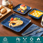vancasso Stern Blue Dinner Set Square Reactive Glaze Tableware 12 Pieces Kitchen Dinnerware Stoneware Crockery Set with Dinner Plate, Dessert Plate, Bowl Service for 4