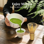 Matcha Whisk Set,7 PCS Ceramic Matcha Kit Includes Matcha Bowl with Spout, Matcha Whisk and Holder, Bamboo Scoop, Stainless Sifter, Tea Towel, Unique Gift for Matcha Lovers (White)