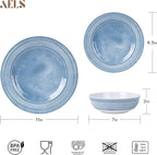 AELS Melamine Dinnerware Set of 12 Pcs, Dinner Dishes Set for Indoor and Outdoor Use, Melamine Plates and Bowls Set for 4, Dishwasher Safe, Lightweight Unbreakable, BPA Free, Soft Blue