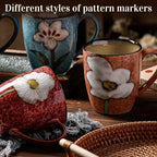 Maxdot 2 Pcs 12oz Ceramic Coffee Mugs Sets Glazing Process Cappuccino Mug Floral Ceramic Tea Cups Mother's Day Idea Gift for Women Mom Porcelain Cup for Coffee, Cocoa, Tea, Latte (Vintage)