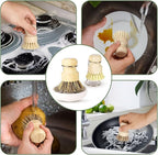 DEBETOOL Bamboo Dish Brush Set with Holder - Natural Dish Scrub Brush for Cleaning Dishes, Fast Dry Design Kitchen Dish Brush for Sinks & Pots